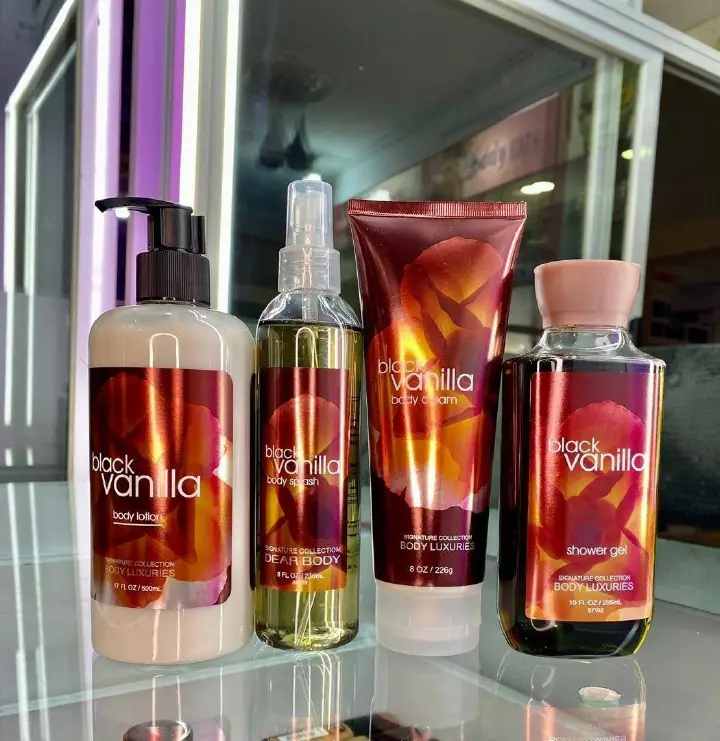 4 Pack Dear Body Black Vanilla Lotion, Shower Gel ,Body Splash & Cream