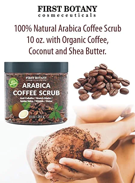 Lady Diana 100% Natural Arabica Coffee Scrub with Organic Coffee, Coconut and Shea Butter - Best Acne, Anti Cellulite and Stretch Mark treatment, Spider Vein Therapy for Varicose Veins & Eczema