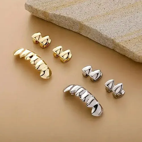 3 pcs sets of tooth grillz cap for men/women hip hop rapper grillz mouth body jewelry set, teeth grillz for party, gifts for friends