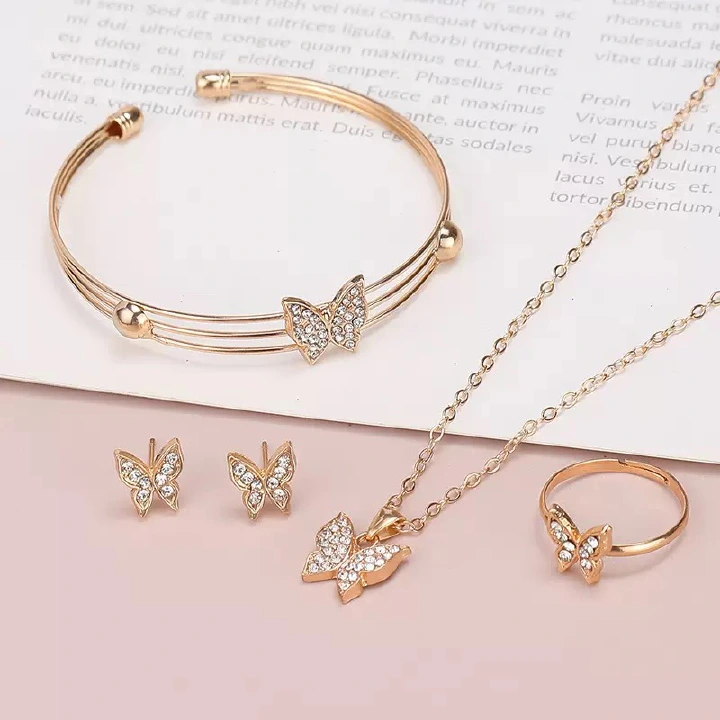 ZHJH Butterfly Jewelry Set for Women Ladies Diamond Love Heart Necklace Ring Bracelet Suit
