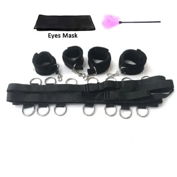 BDSM Bed Restraints Sex Game Bondage Kits Couple SM Fetish Gear Adult Toy with Adjustable Hands Ankle Wrist Cuffs Blindfold Tickler Soft Strap Sex Toys for Women Couples