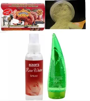 ACNE SKIN CARE TREATMENT- ASANTEE GOAT AND TAMARIND SOAP, ROSE WATER ALOE VERA GEL, QASIL POWER, ACTIVATED CHARCOAL