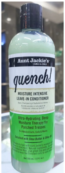 Aunt Jackie’s Quench Moisture Intensive Leave-In Conditioner 335ml – Ultra Hydrating Hair Cream for Natural Curls, Coils & Waves, Deep Moisture, Shea Butter & Olive Oil Nourish & Detangle