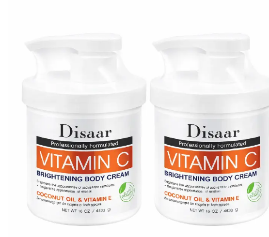 Disaar Vitamin C Brightening Body Cream 453g – Coconut Oil & Vitamin E Skin Brightener, Age Spot Remover, Improves Skin Discoloration, Moisturizing Nourishing Full Body Cream