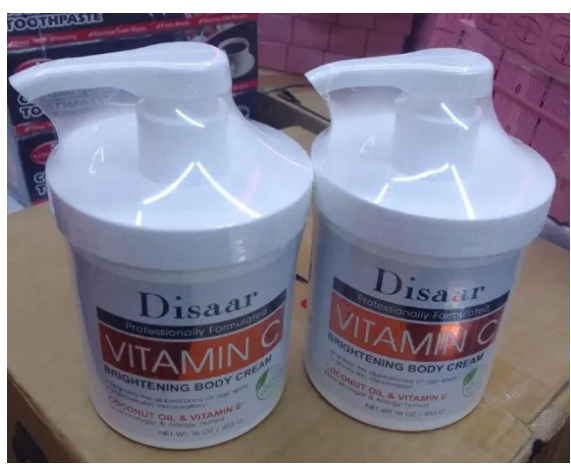 Disaar Vitamin C Brightening Body Cream 453g – Coconut Oil & Vitamin E Skin Brightener, Age Spot Remover, Improves Skin Discoloration, Moisturizing Nourishing Full Body Cream
