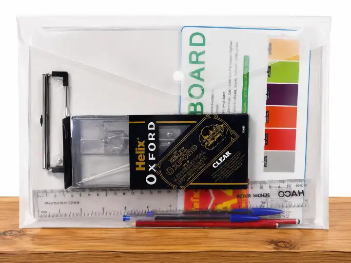 KPSEA EXAM PACKAGE - Comprising of a clipboard,2 original HB pencils,2 Bic pens,a 30 centimetre ruler,a oxford clear mathematical set and a clear bag.