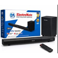 Electromate SB02 Sound Bar – Bluetooth Sound System with Wired Subwoofer, Deep Bass, USB, AUX, FM Radio, Remote Control