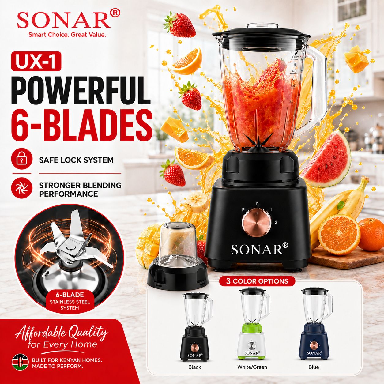 Sonar 2-in-1 Blender & Grinder – Powerful Kitchen Blender with Grinding Mill