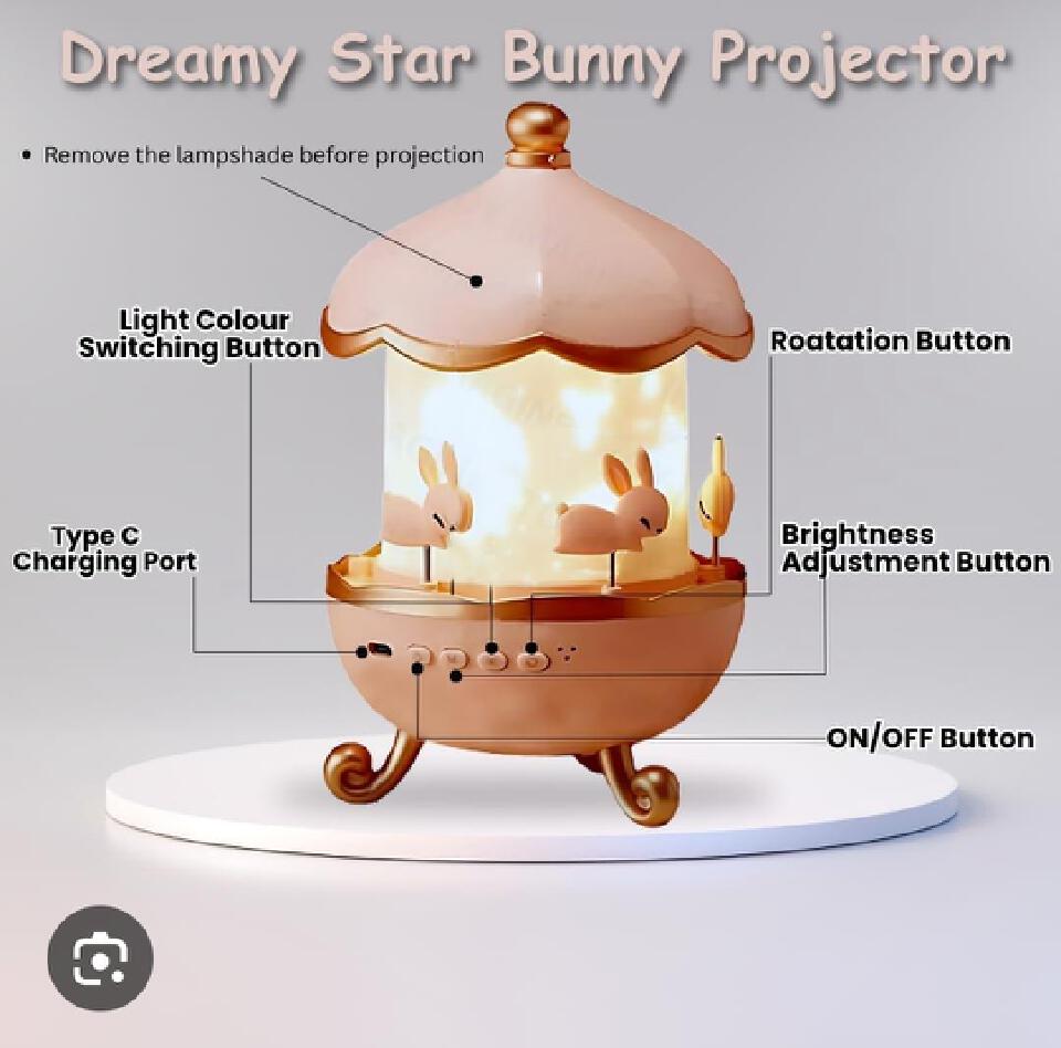 Bunny Night Light Projector – Kids Decorative Light, Cute bunny-themed night light projector, Fancy decorative light for kids’ rooms, Creates a soft and relaxing atmosphere at night