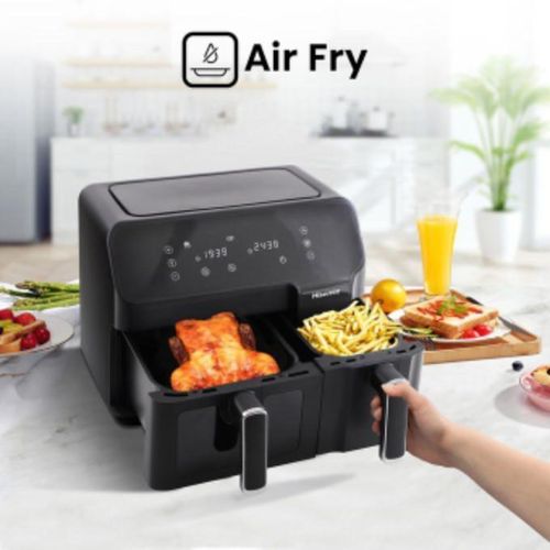 8.6 litres Hisense double  baskets air fryers - Two independent cooking baskets, Cook two different foods at once, Uses less oil than traditional deep frying