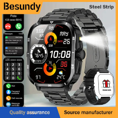 New Steel Strip Flagship Smartwatch H19 Rugged Outdoor Military Smart Watch GPS Men Flashlight Wireless Call Waterproof Sport Tracker 100+ Sports Modes HD Bluetooth Call Smart Watch