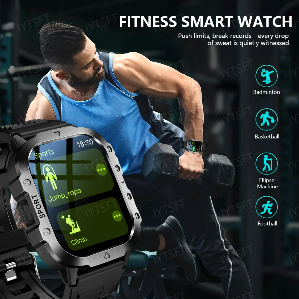 New Steel Strip Smartwatch H19 Rugged Outdoor Military Smart Watch GPS Men Flashlight Wireless Call Waterproof Sport Tracker 100+ Sports Modes HD Bluetooth Call Smart Watch