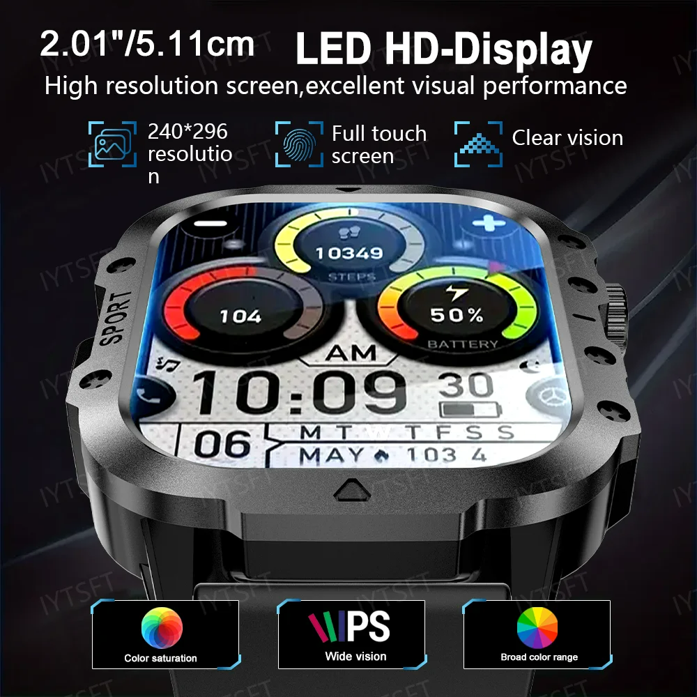 New Steel Strip Smartwatch H19 Rugged Outdoor Military Smart Watch GPS Men Flashlight Wireless Call Waterproof Sport Tracker 100+ Sports Modes HD Bluetooth Call Smart Watch