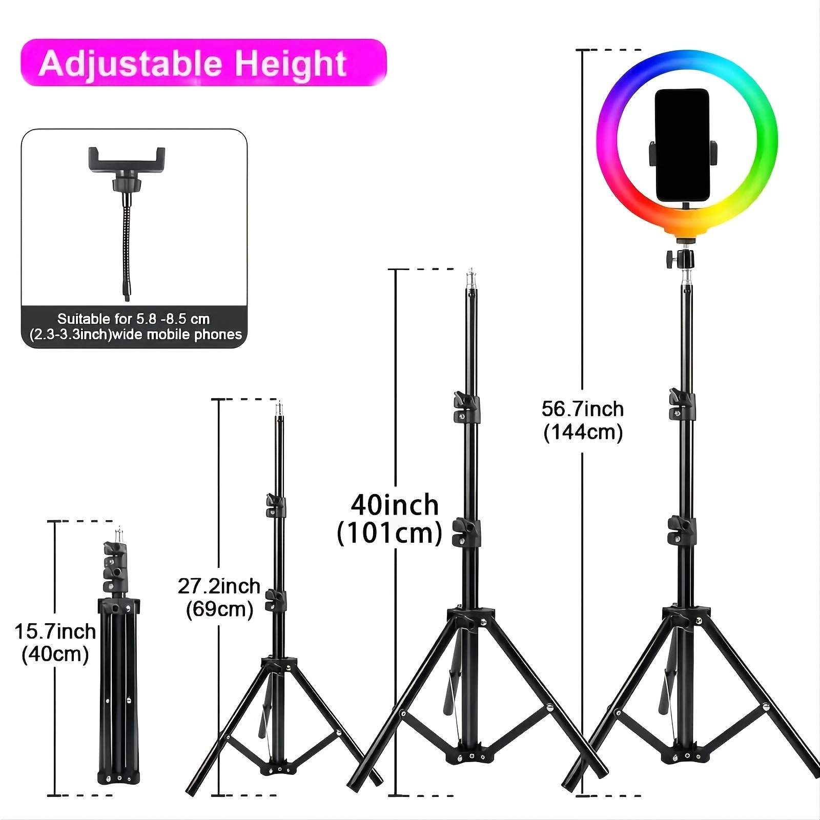 10Inch LED Ring Light, Two Section Adjustable 160cm Tripod, Portable Fill Light for Live Streaming, Photo Selfies, Video Record