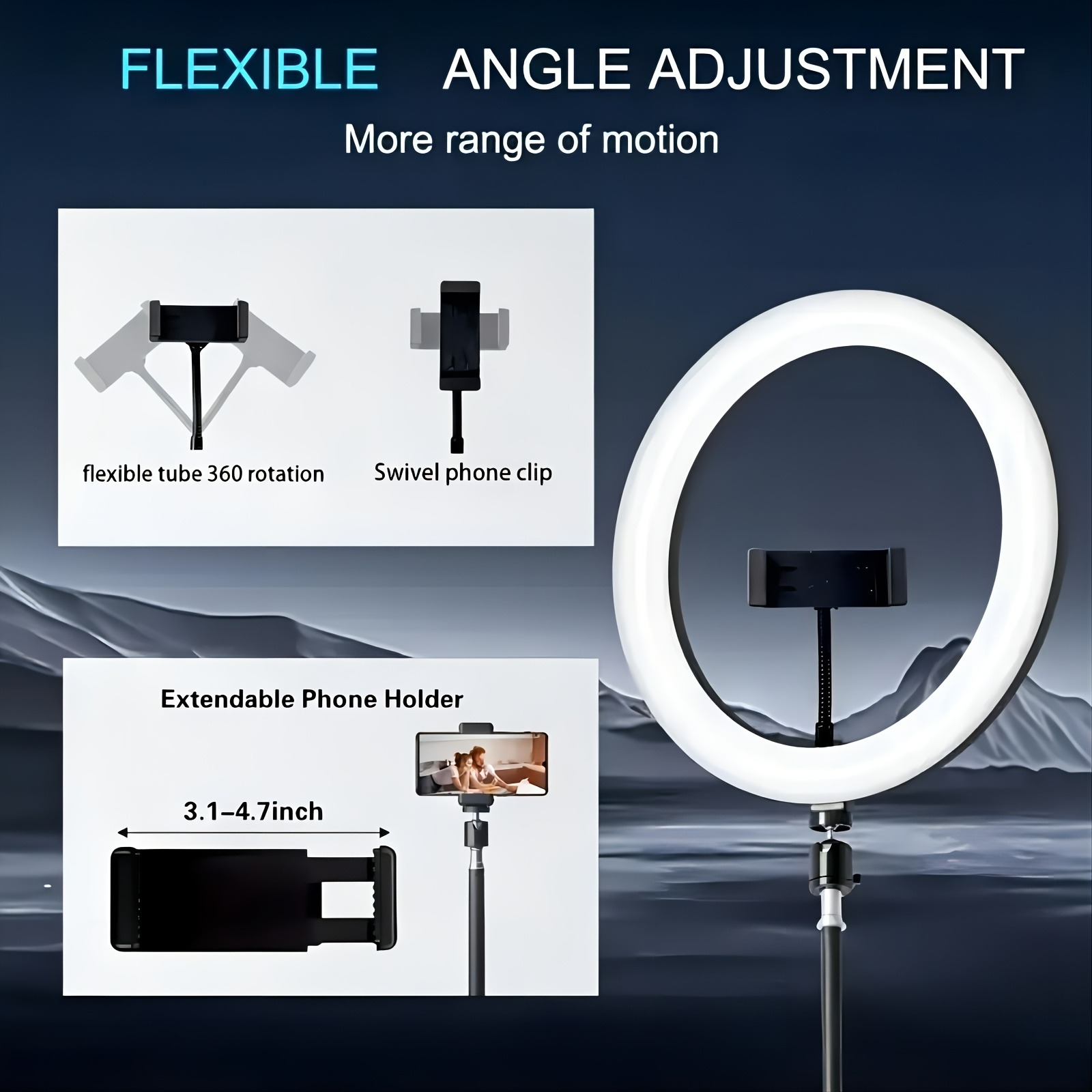 10Inch LED Ring Light, Two Section Adjustable 160cm Tripod, Portable Fill Light for Live Streaming, Photo Selfies, Video Record