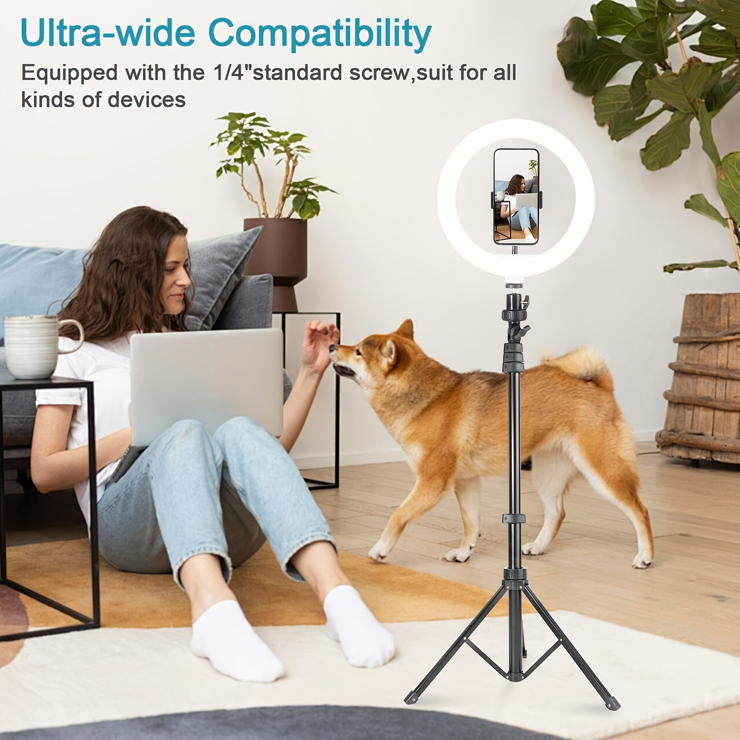 Besundy 2.1M Tripod Stand with 10 Inch LED Ring Light- Dimmable Beauty Ringlight Three colors adjustable for Selfie Live Stream/Makeup/Youtube/Tiktok Video