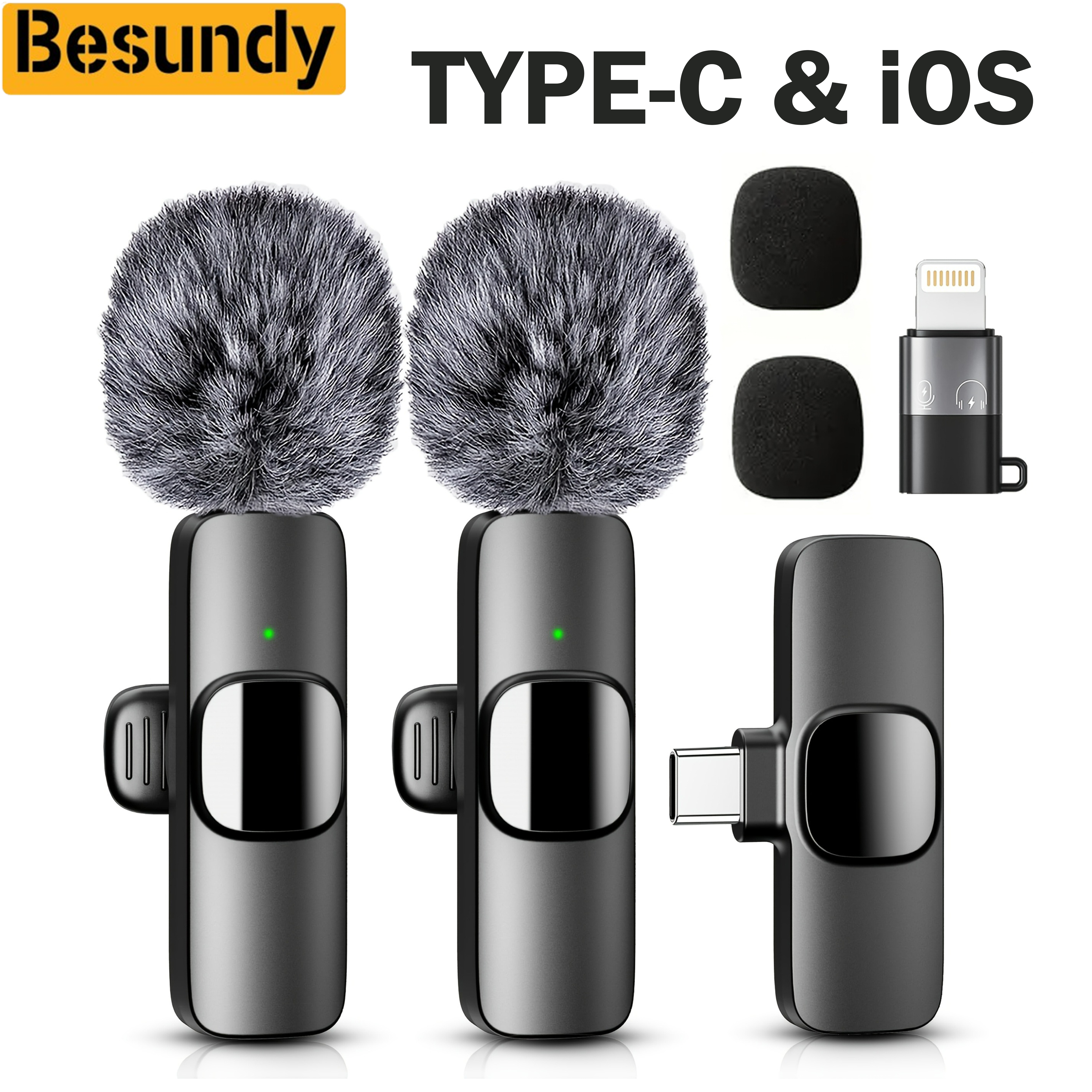 New Noise Cancelling Type-C Wireless Bluetooth Lavalier Microphones Portable Audio Video Recording Mini Mic for Phone Live Broadcast Gaming Phone Mic Black Type-C TIKTOK Youtube Facebook