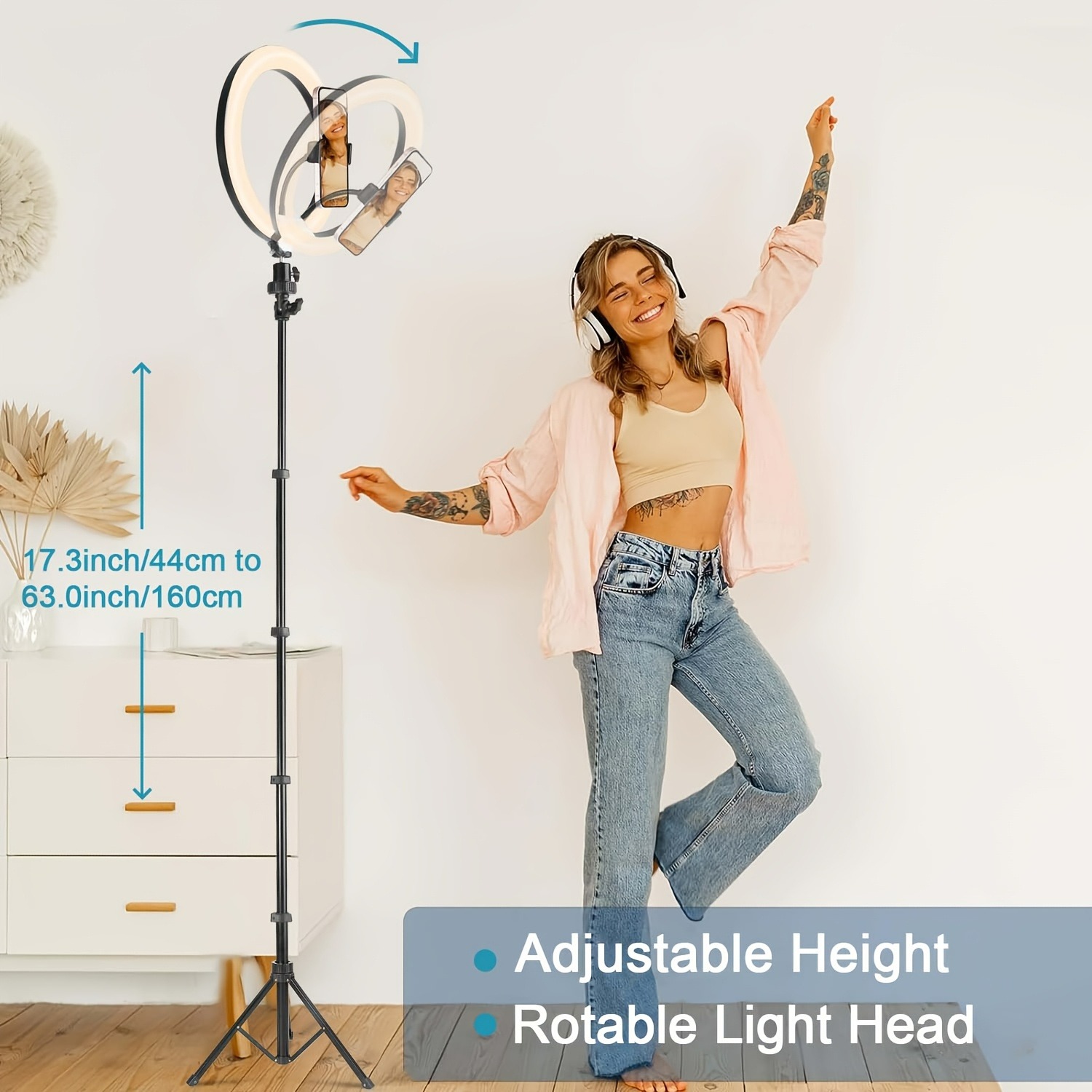 Besundy 2.1M Tripod Stand with 10 Inch LED Ring Light- Dimmable Beauty Ringlight Three colors adjustable for Selfie Live Stream/Makeup/Youtube/Tiktok Video