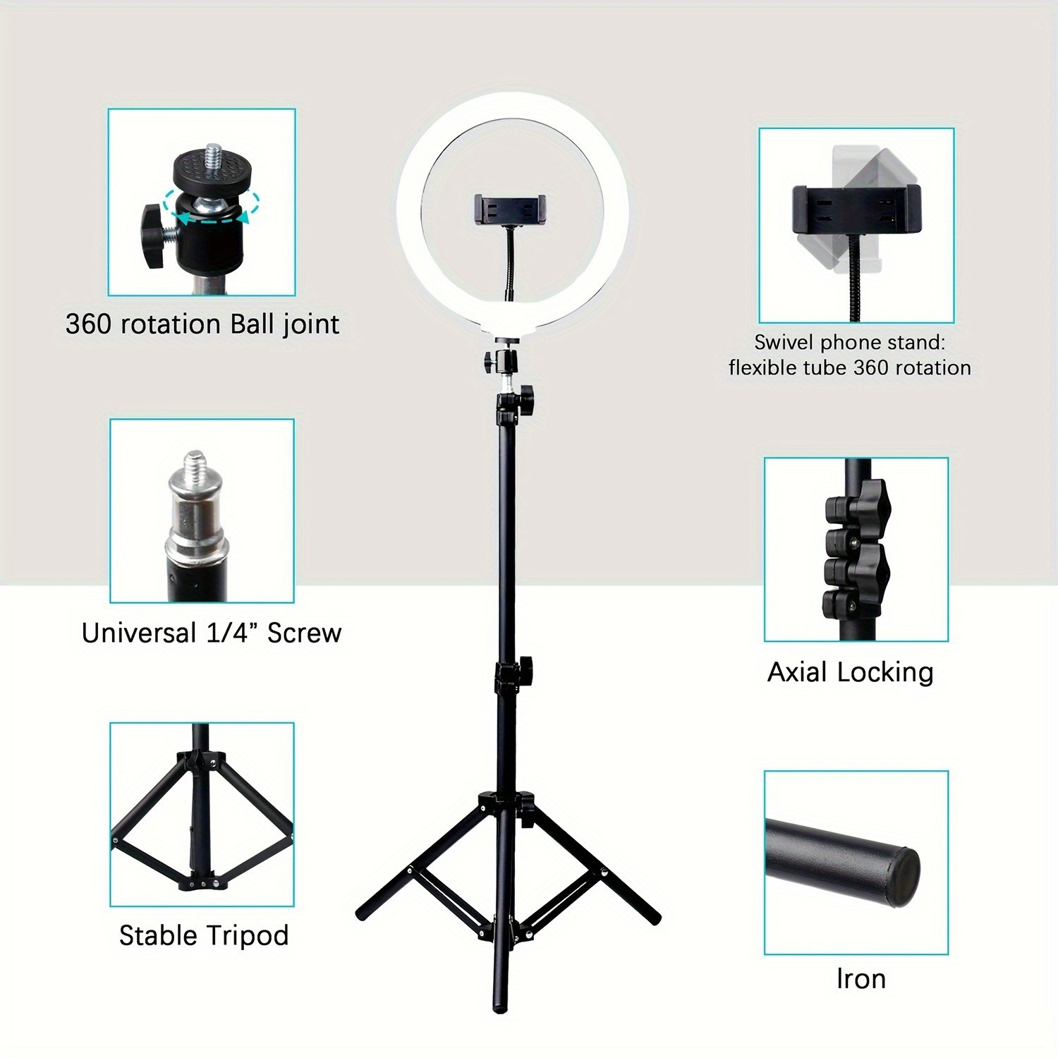 2.1M Tripod Stand with 10 Inch LED Ring Light- Dimmable Beauty Ringlight for Selfie, Makeup, YouTube TikTok Live Streaming Studio Quality Video Three colors adjustable 10 Inch LED Ring Light
