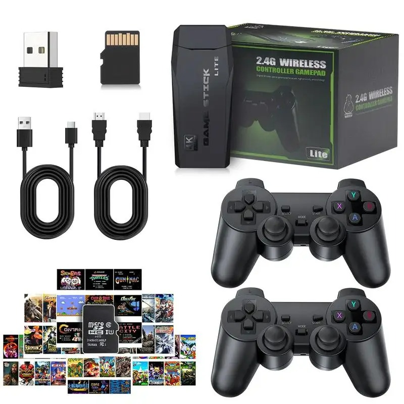 20000+ Classic Games 64G Video Gaming Consoles 4K HD Output Retro Game Stick 2.4G Double Wireless Controller