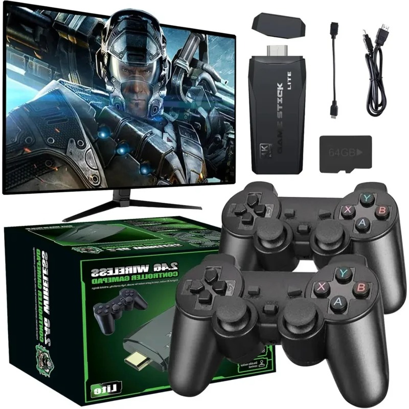 20000+ Classic Games 64G Video Gaming Consoles 4K HD Output Retro Game Stick 2.4G Double Wireless Controller