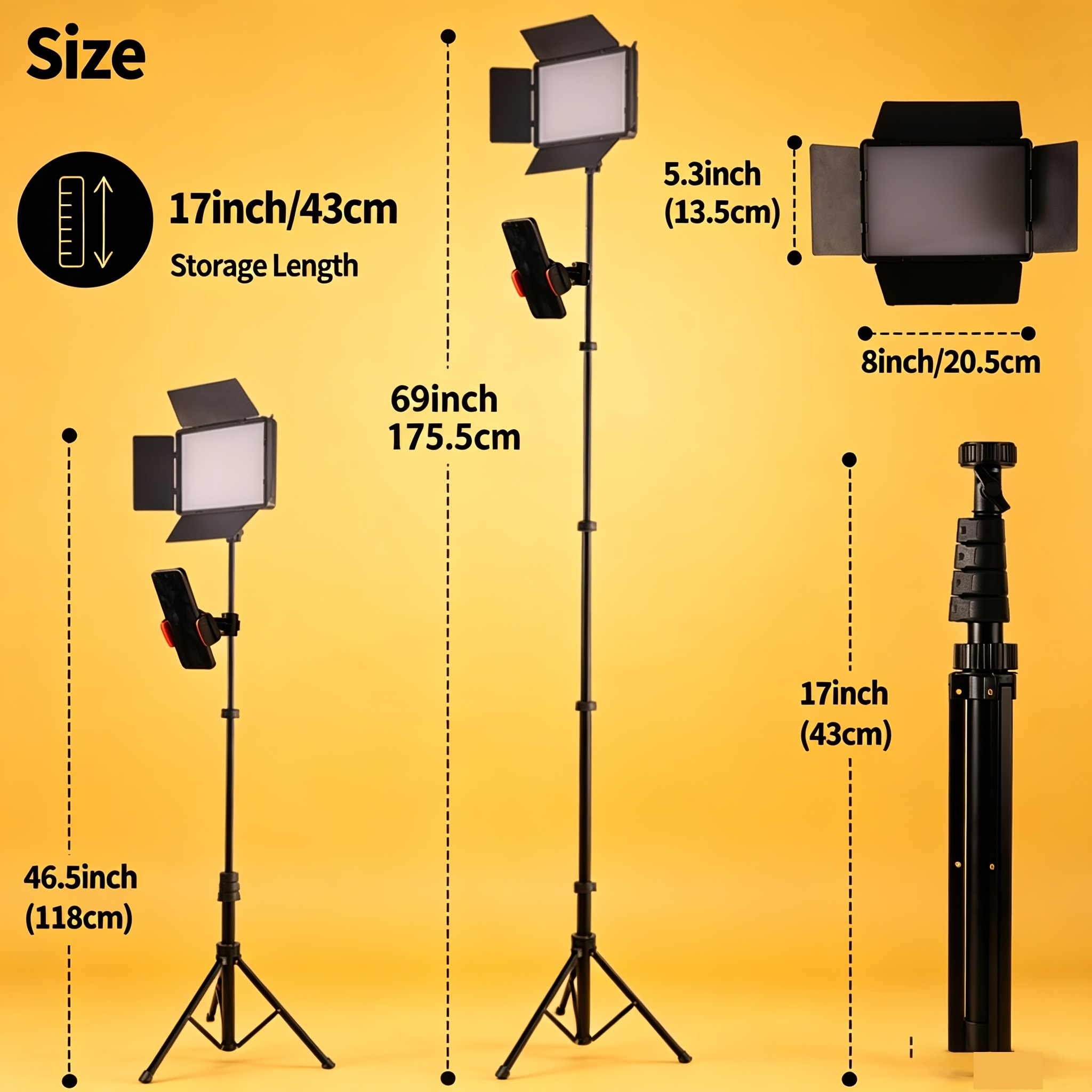 LED video photography atmosphere fill light 9-inch square 43 inch tripod USB power supply 3 light colors adjustable 4 leaf baffl