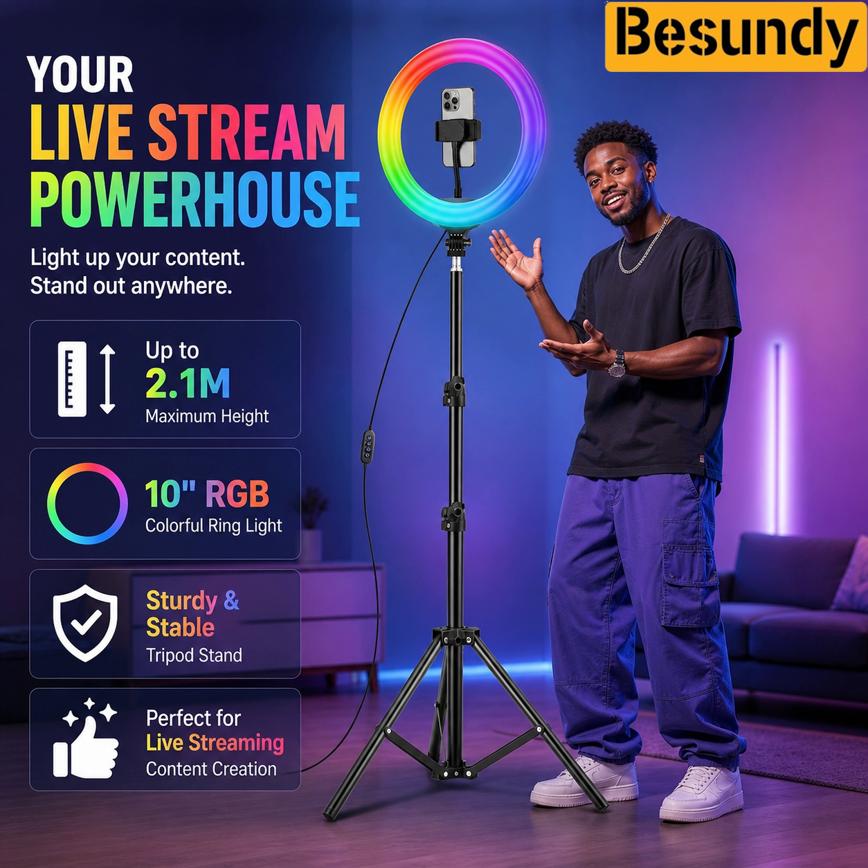 10Inch LED Ring Light, Two Section Adjustable 160cm Tripod, Portable Fill Light for Live Streaming, Photo Selfies, Video Record