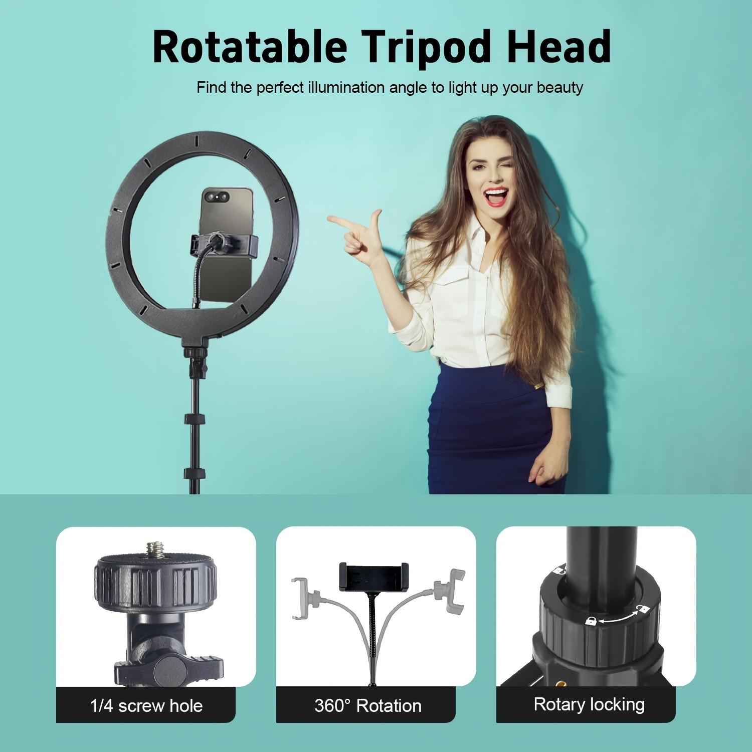 Besundy 2.1M Tripod Stand with 10 Inch LED Ring Light- Dimmable Beauty Ringlight Three colors adjustable for Selfie Live Stream/Makeup/Youtube/Tiktok Video