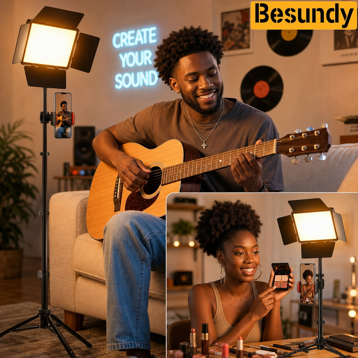 LED video photography atmosphere fill light 9-inch square 43 inch tripod USB power supply 3 light colors adjustable 4 leaf baffl
