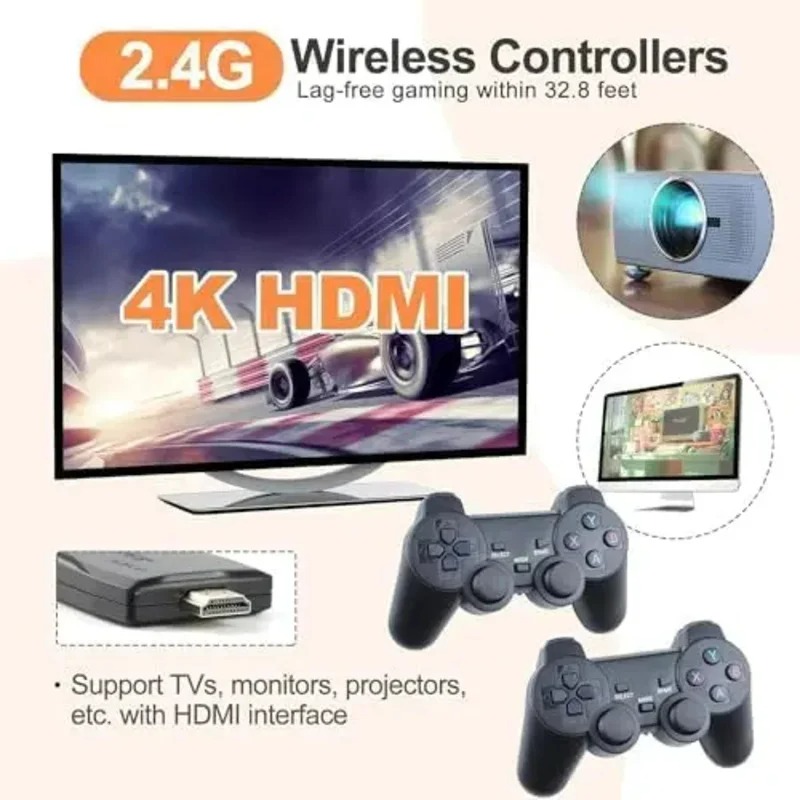 20000+ Classic Games 64G Video Gaming Consoles 4K HD Output Retro Game Stick 2.4G Double Wireless Controller