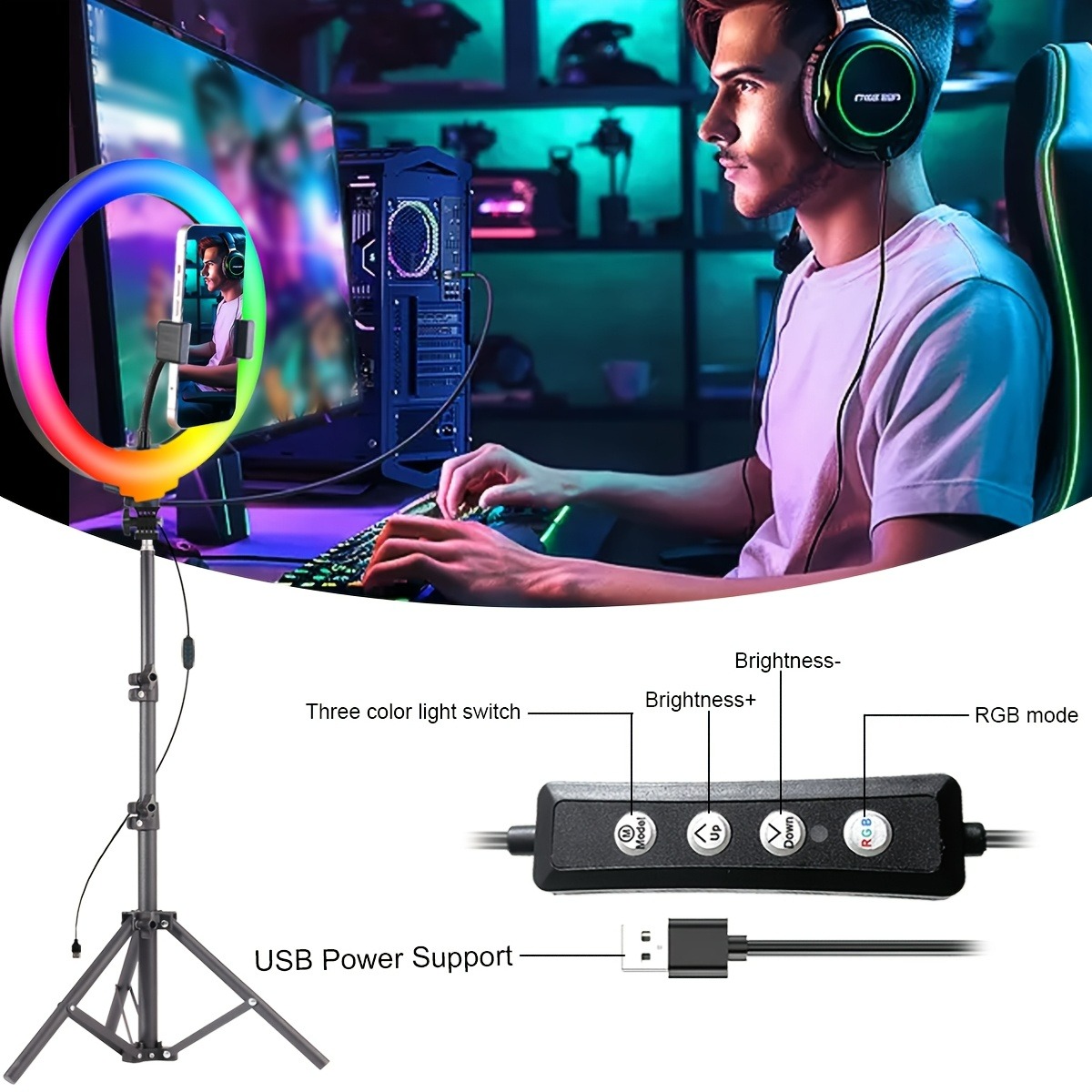 10Inch LED Ring Light, Two Section Adjustable 160cm Tripod, Portable Fill Light for Live Streaming, Photo Selfies, Video Record