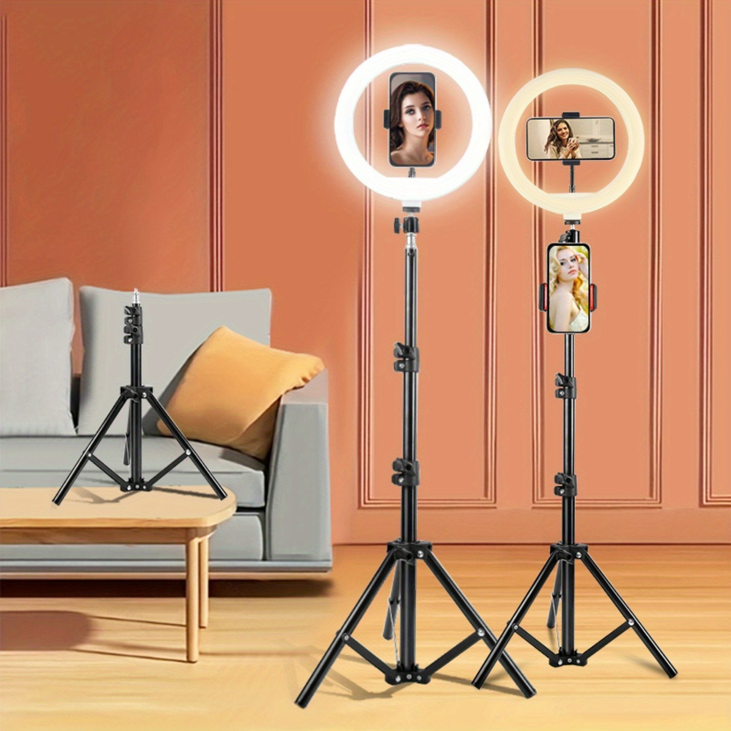 2.1M Tripod Stand with 10 Inch LED Ring Light- Dimmable Beauty Ringlight for Selfie, Makeup, YouTube TikTok Live Streaming Studio Quality Video Three colors adjustable 10 Inch LED Ring Light