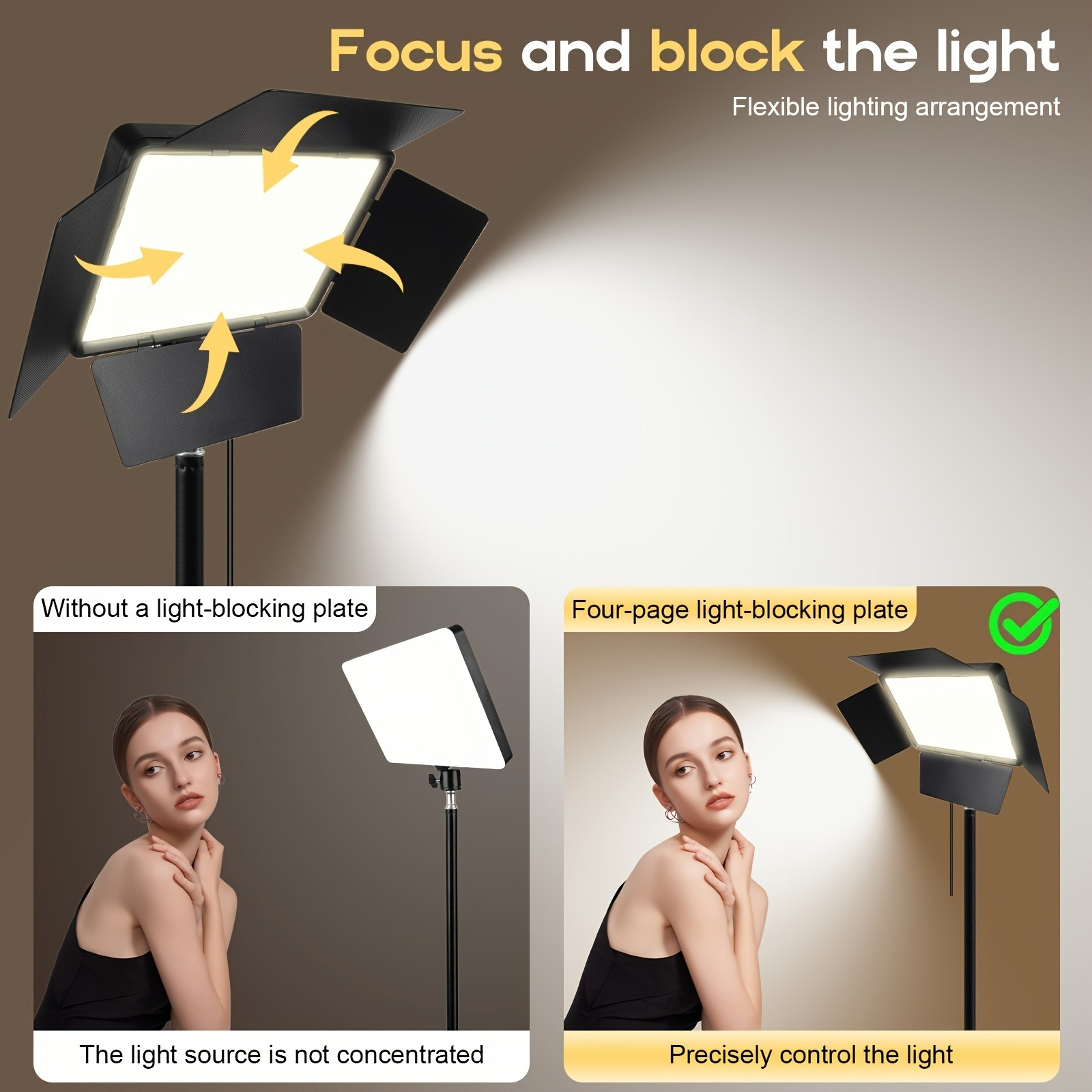LED video photography atmosphere fill light 9-inch square 43 inch tripod USB power supply 3 light colors adjustable 4 leaf baffl