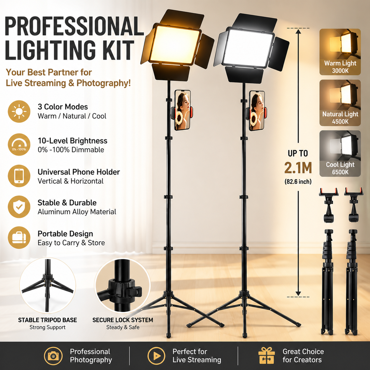 LED video photography atmosphere fill light 9-inch square 43 inch tripod USB power supply 3 light colors adjustable 4 leaf baffl