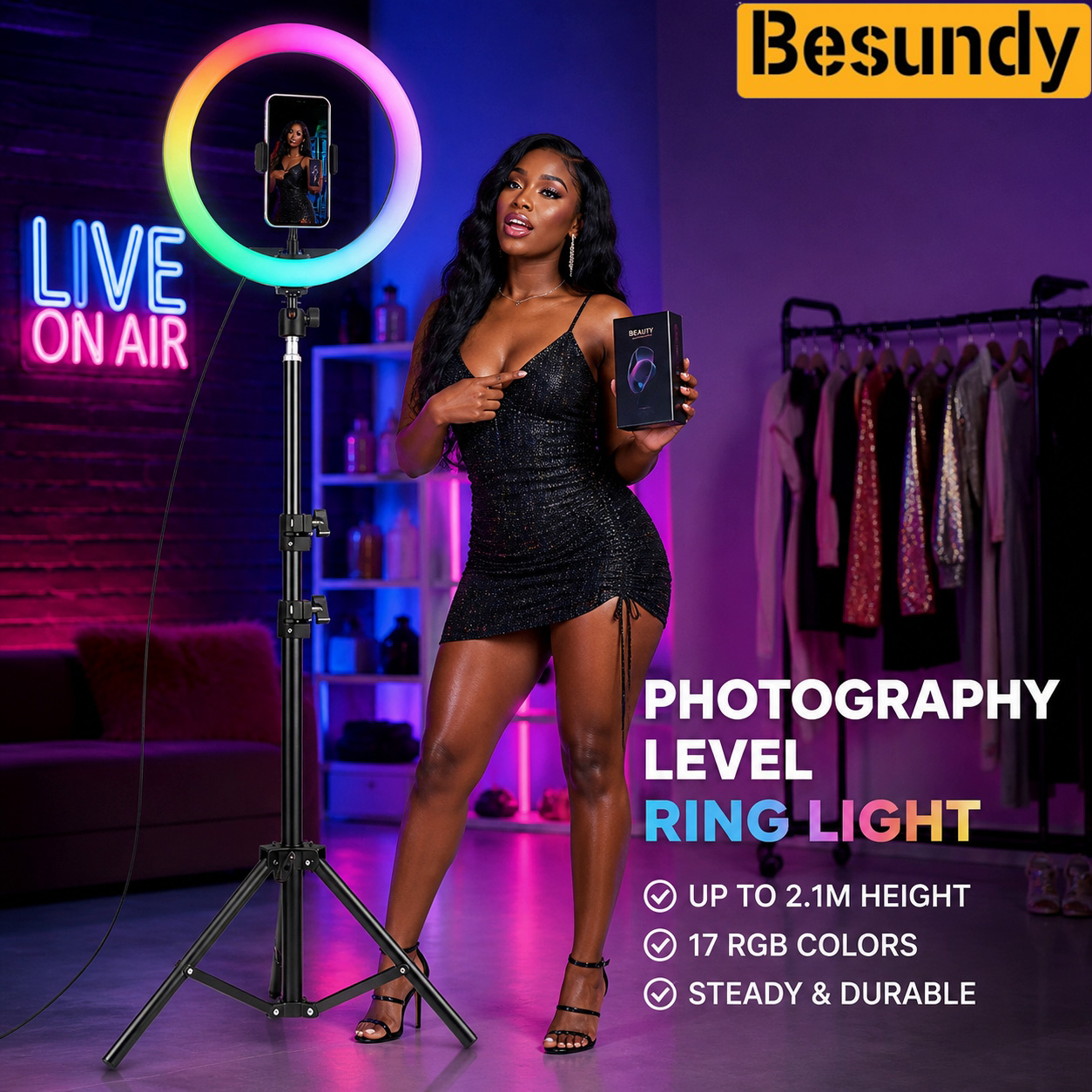 10Inch LED Ring Light, Two Section Adjustable 160cm Tripod, Portable Fill Light for Live Streaming, Photo Selfies, Video Record