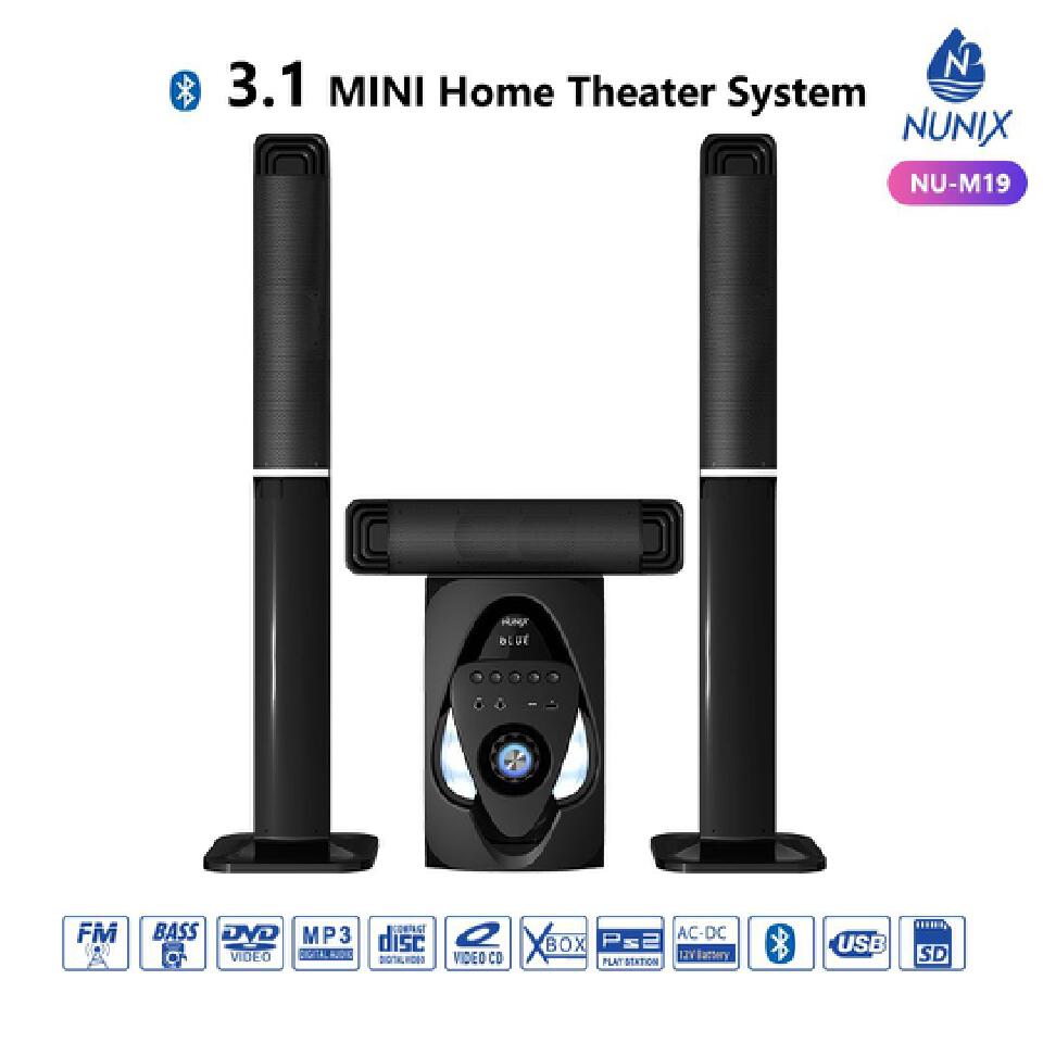 Nunix  NU-M19  3.1CH Tall Boy Mini Home Theater System USB, SD, FM, BT Function 38000W PMPO Multimedia Sound Bar Speaker System Sound Quality Subwoofer with Remote Control Woofer