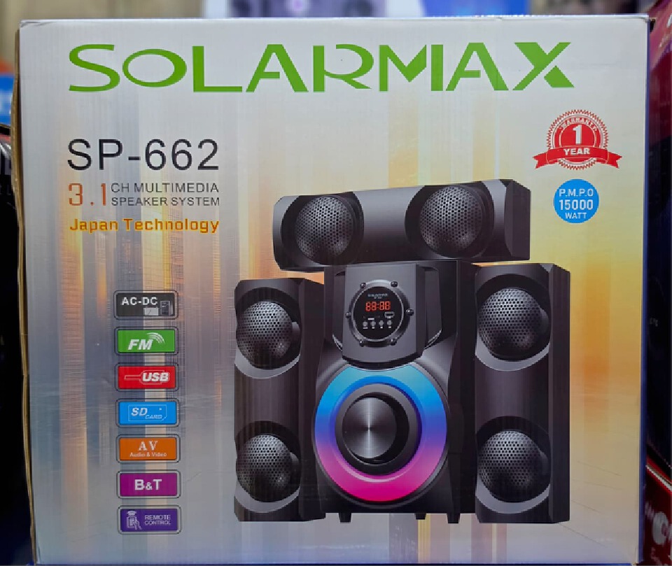 Solarmaxx SP-662 3.1CH Multimedia Subwoofer System with AC-DC, FM, USB SD Card and Bluetooth Sound  Speaker 15000W PMPO Woofer