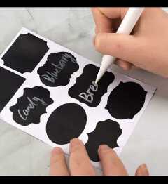 Black Kitchen Pantry & Spice Labels with Pen, Self-Adhesive, Reusable