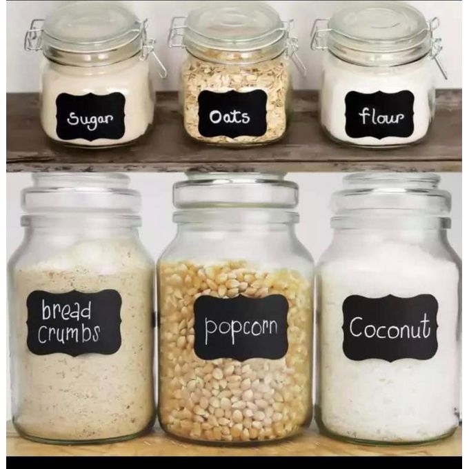 Black Kitchen Pantry & Spice Labels with Pen, Self-Adhesive, Reusable