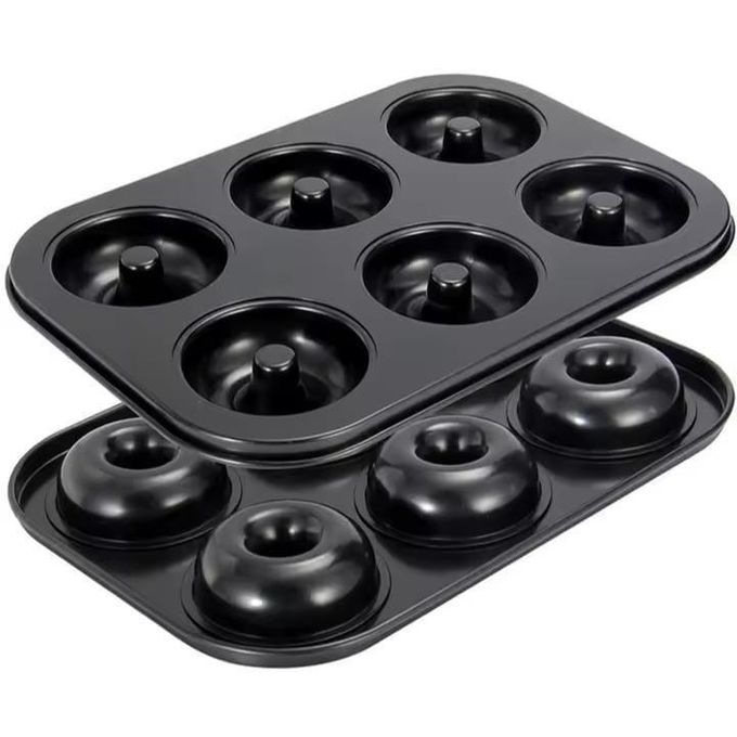 Doughnut Cupcake Tray Metallic 6-Hole Non-Stick Baking Pan for Perfect Homemade Doughnuts and Cupcakes, Durable Oven-Safe Kitchen Bakeware for Easy Cleaning and Even Cooking