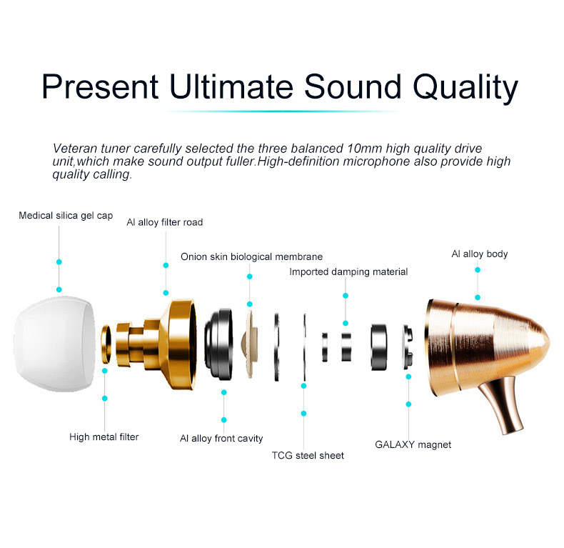 Metal Heavy Bass Sound In-ear Earphone Monitor Hifi Earphones Gaming Karaoke Sporting Headset