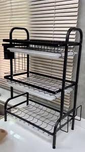 3 Tier Carbon Steel Dish Rack for Kitchen Countertop Storage – Heavy Gauge Steel Drying Rack with Multi-Layer Organizer for Plates, Bowls, Cups, Utensils and Kitchen Accessories