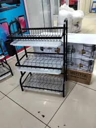 3 Tier Carbon Steel Dish Rack for Kitchen Countertop Storage – Heavy Gauge Steel Drying Rack with Multi-Layer Organizer for Plates, Bowls, Cups, Utensils and Kitchen Accessories