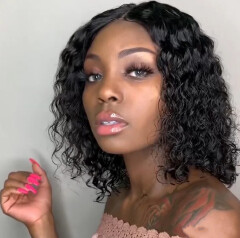 African small curly bob wig black short and fluffy synthetic hair frontal Black 10 inch