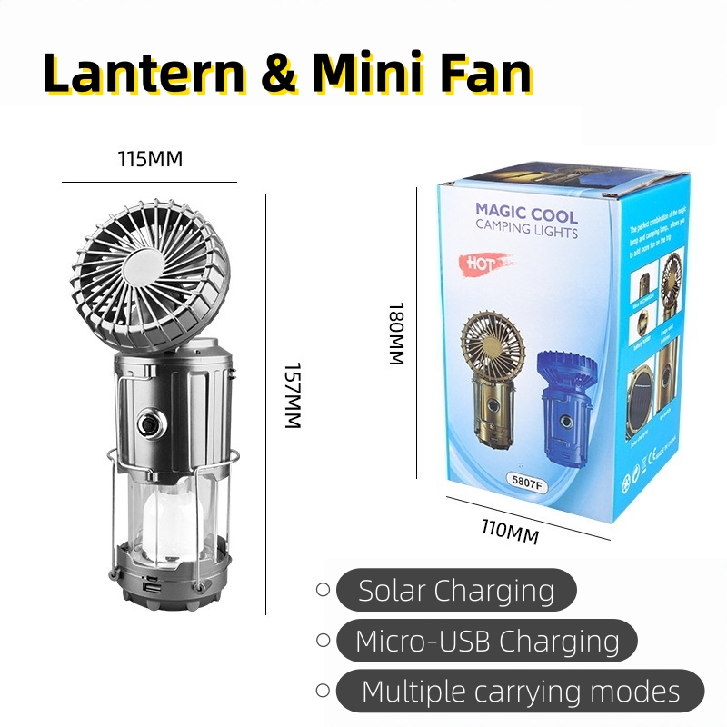 Rechargeable Solar Camping Lantern with Mini Fan LED Tent Light 1500mAh Portable Hanging Lamp Outdoor Waterproof Emergency Light with USB Power Bank for Camping Home Fishing Hiking Power Outage