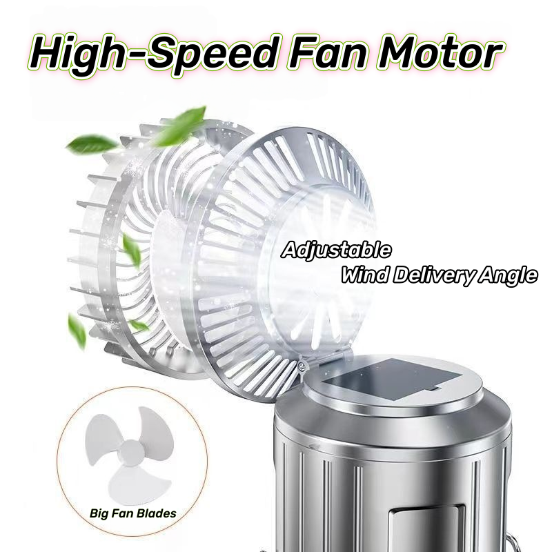 Rechargeable Solar Camping Lantern with Mini Fan LED Tent Light 1500mAh Portable Hanging Lamp Outdoor Waterproof Emergency Light with USB Power Bank for Camping Home Fishing Hiking Power Outage