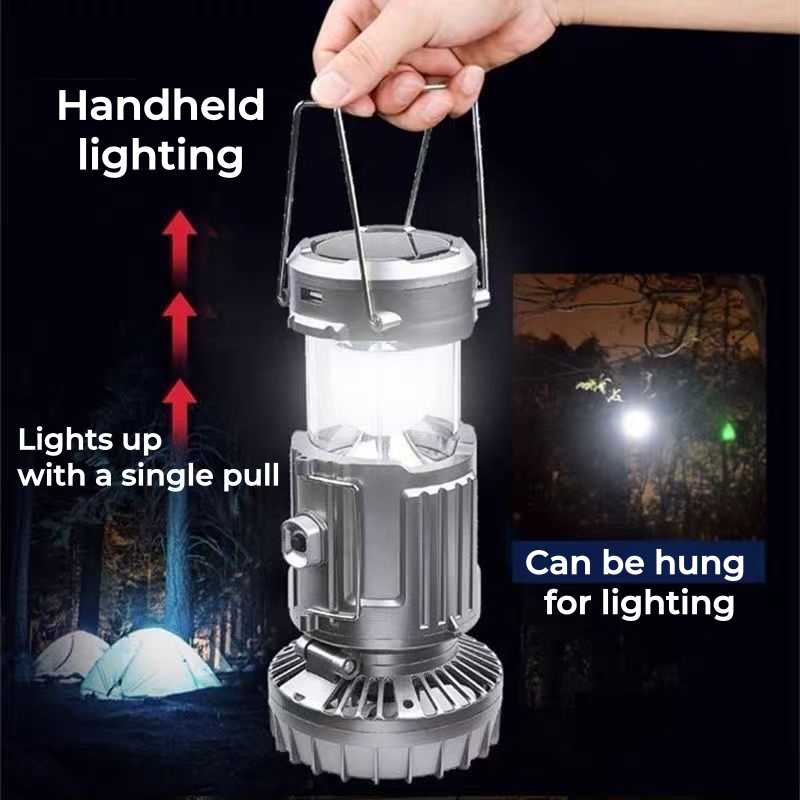 Rechargeable Solar Camping Lantern with Mini Fan LED Tent Light 1500mAh Portable Hanging Lamp Outdoor Waterproof Emergency Light with USB Power Bank for Camping Home Fishing Hiking Power Outage