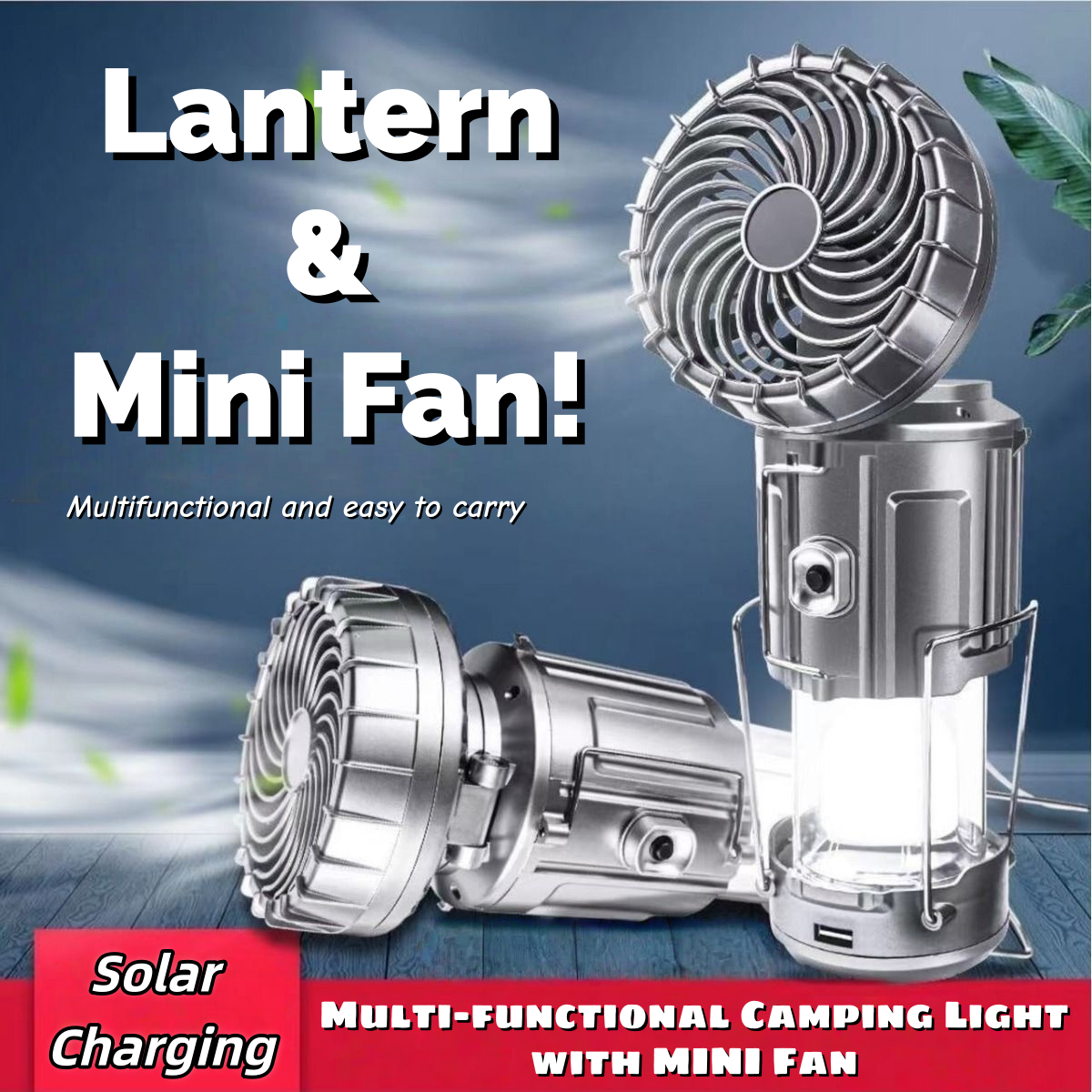 Rechargeable Solar Camping Lantern with Mini Fan LED Tent Light 1500mAh Portable Hanging Lamp Outdoor Waterproof Emergency Light with USB Power Bank for Camping Home Fishing Hiking Power Outage