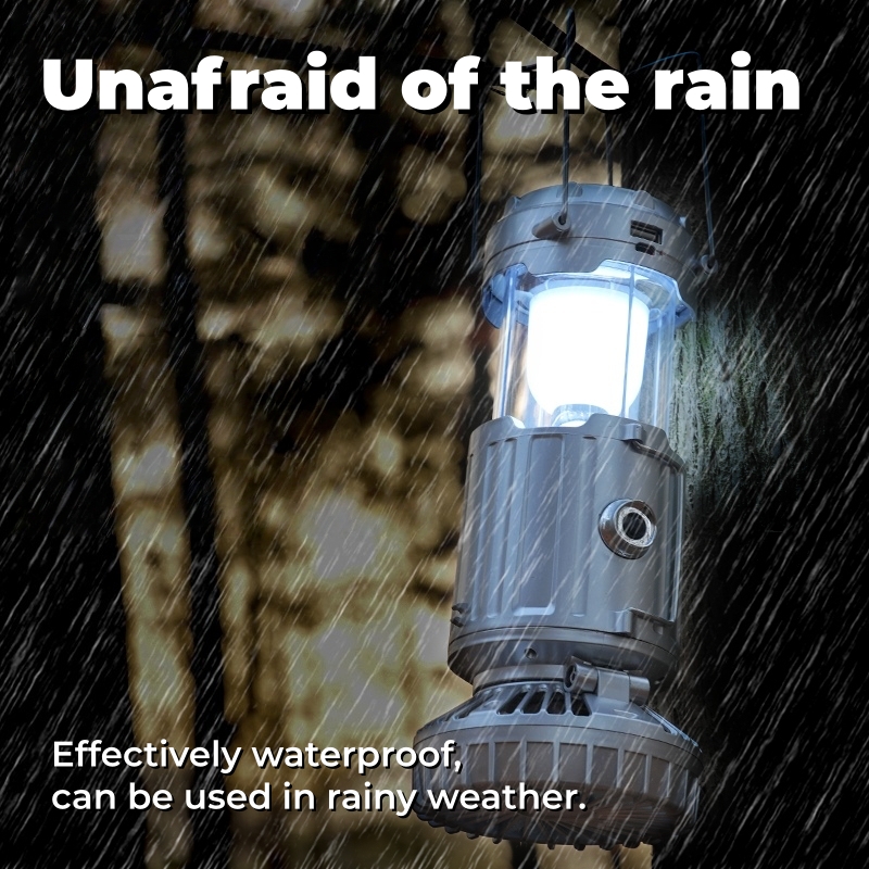 Rechargeable Solar Camping Lantern with Mini Fan LED Tent Light 1500mAh Portable Hanging Lamp Outdoor Waterproof Emergency Light with USB Power Bank for Camping Home Fishing Hiking Power Outage