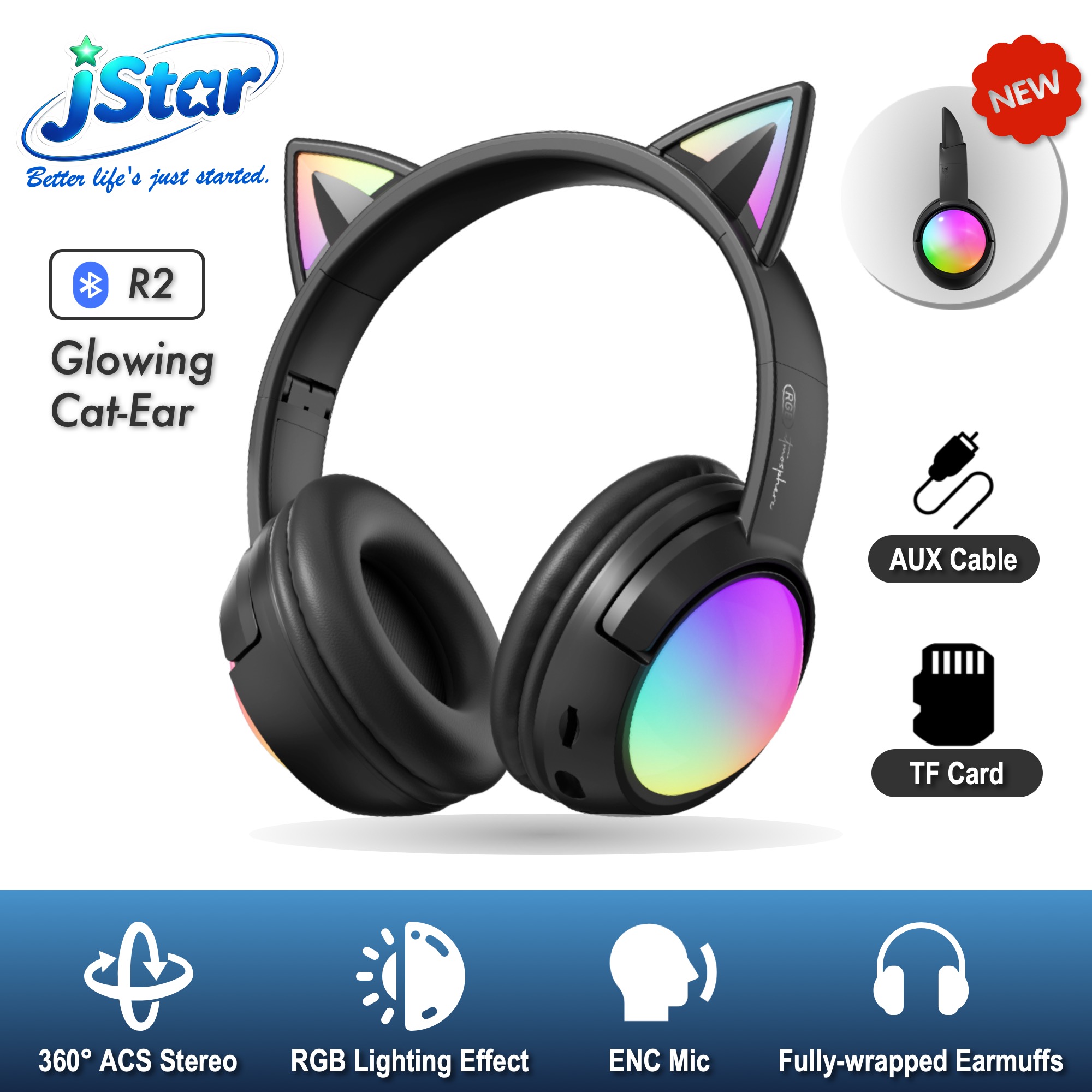 Glowing Cat Ear Headphones Wireless Bluetooth 5.4 Colorful RGB Lights, 40mm Hi-Fi Stereo Bass, ENC Noise Cancelling Mic, 20H Playtime, Support TF Card & AUX Cable, Cute Foldable Gaming Headset gift